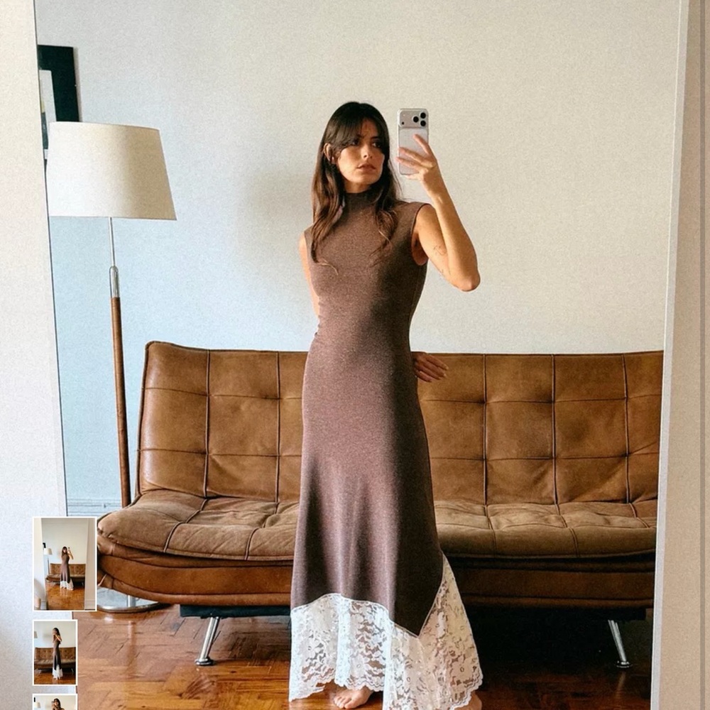 Zara LONG COMBINATION LACE DRESS size XS